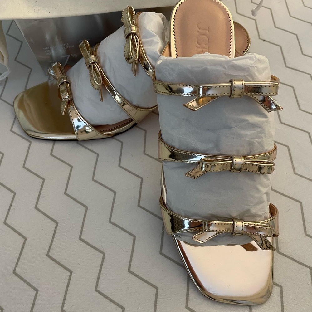 J. Crew Gold Sandals Triple Bow